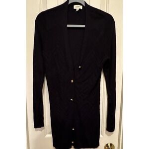 L'Agence Lucas Black Knit Longline Button Cardigan Size Large Textured Pattern